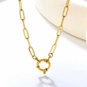 Gold Charm Clasp Necklace Chain Link Charm Clasp Waterproof non-tarnish Necklace